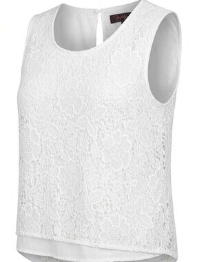 NWT Hal Rubenstein White Floral Lace Sleeveless Top Embroidered Lace Overlay